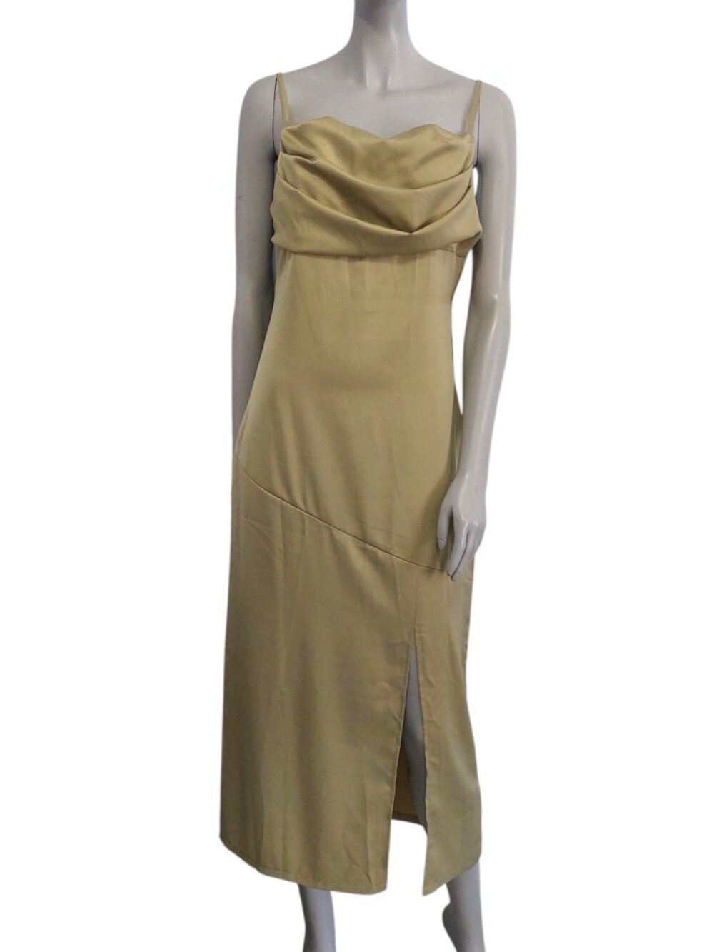 Soft Sage Green Satin Slip Dress Medium Midi Cowl Neck FIEMAOVERS NWT 90's Style